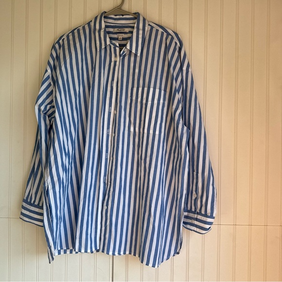 Madewell Size L Striped The Signature Poplin Oversized Shirt in pure blue NEW! - Picture 3 of 8